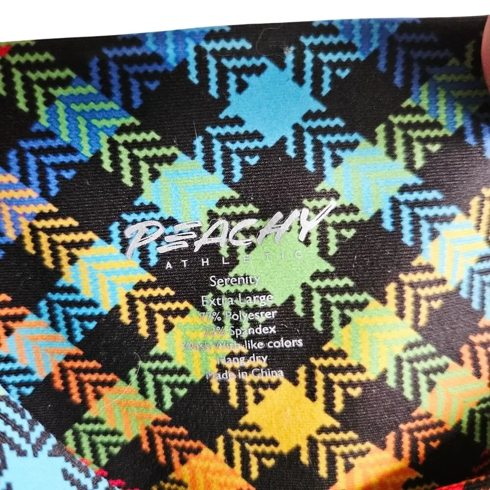 Peachy Women's XL Serenity Squat Proof Shortie Shorts Rainbow Neon Checkered